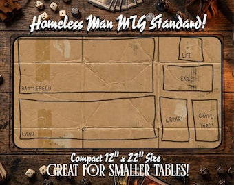 Homeless Man TCG Playmat | Funny Play Mat | 12" x 22" Neoprene Game Mat | Cardboard Design | MTG Playmat | Hemmed Sewn Edge