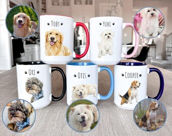 Personalized Watercolor Pet Portrait Accent Mug | Custom Pet Photo Mug