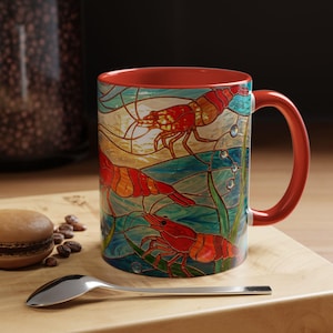 Stained Glass Watercolor Red Cherry Nano Shrimp Mug | 11oz 15oz