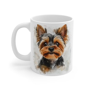 Yorkie Mug - Cute Puppy Coffee Cup, Dog Lover Gift, Animal Pet Portrait, Ceramic Tea Mug, 11oz, Dog Mom Present