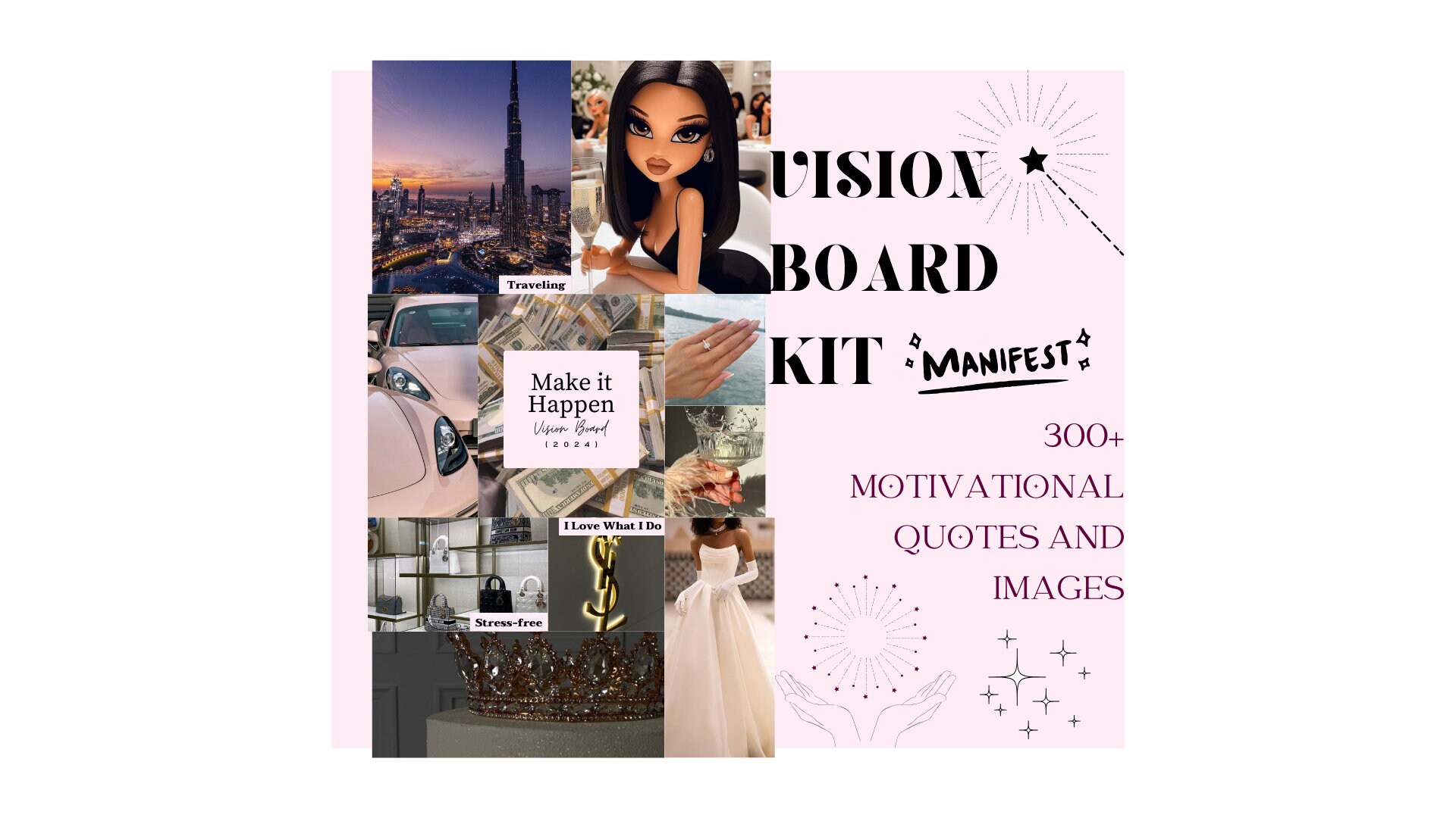 Printable 2024 THAT Girl Vision Board, 2024 Vision Board, 2024 Goals Board,  Aesthetic Vision Board 
