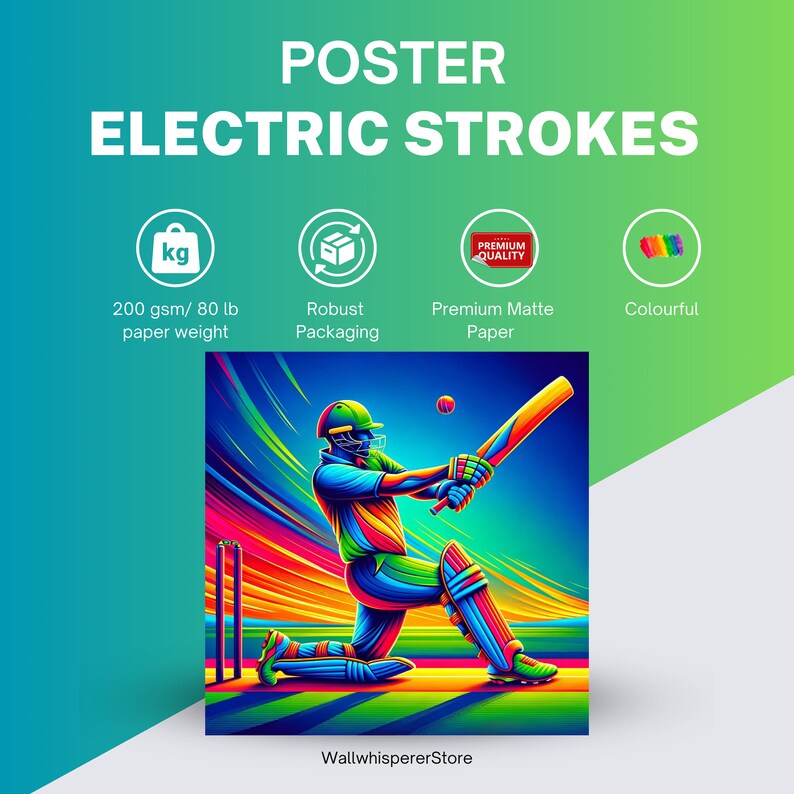 Electric Strokes: Abstract Cricket Dynamism Premium Matte Paper Poster ...