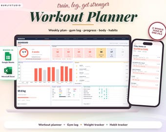 Workout Planner Spreadsheet, Fitness Planner, Workout Tracker, Fitness Tracker, Habit Tracker, Workout Plan, Google Sheets Excel Template