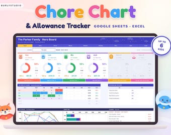 Chore Chart for Kids and Allowance Tracker, Family Chore Chart Google Sheets Excel, Editable Reward Chart, Behavior Chart, Printable