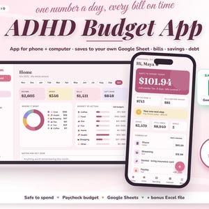ADHD Budget Planner App, Beginner-Friendly Budget Tracker | Safe to Spend, Paycheck Budget, Bill Tracker, Debt Payoff | No Excel Needed image 1
