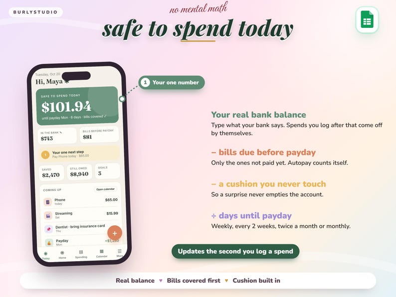 ADHD Budget Planner App, Beginner-Friendly Budget Tracker | Safe to Spend, Paycheck Budget, Bill Tracker, Debt Payoff | No Excel Needed image 4