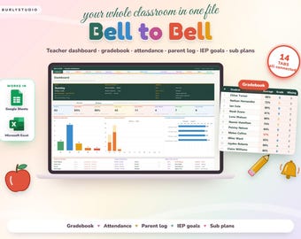 Teacher Dashboard Google Sheets & Excel, Digital Teacher Planner, Gradebook Assignment Tracker, Attendance Tracker, Parent Log, IEP Goals