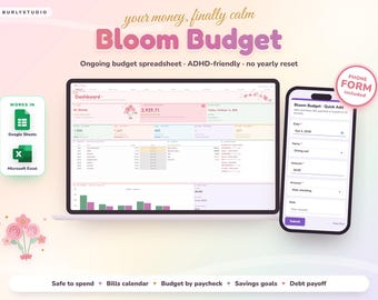 Cute ADHD Budget Spreadsheet Google Sheets & Excel, Biweekly Paycheck Planner, Safe to Spend, Bill Calendar