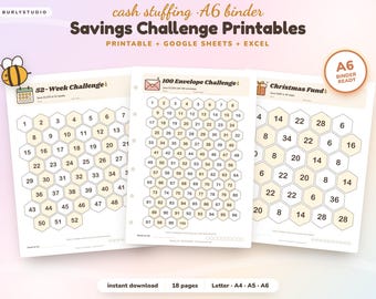 Savings Challenge Book Printable + Google Sheets Tracker, 52 Week Savings Challenge, 100 Envelope Challenge, 10K Savings, A6 Cash Binder