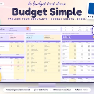 May include: A digital budget spreadsheet displayed on a computer monitor, featuring columns for income, expenses, and savings. The interface includes text in French such as Budget Simple, Octobre 2026, and various financial categories with numerical data.