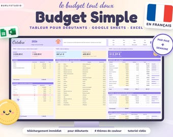 Budget Planner Excel et Google Sheets en Français, Gestion Budget Mensuel Simple pour Débutant, Suivi Budget, Dépenses, Épargne, Dettes