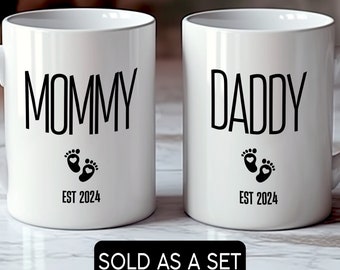 New Mommy and New Dadd Coffee Mug Gift Set, Gift for New Parents, Parent to Be Coffee Mugs, Soon to Be Parents Mug, Pregnancy Announcement