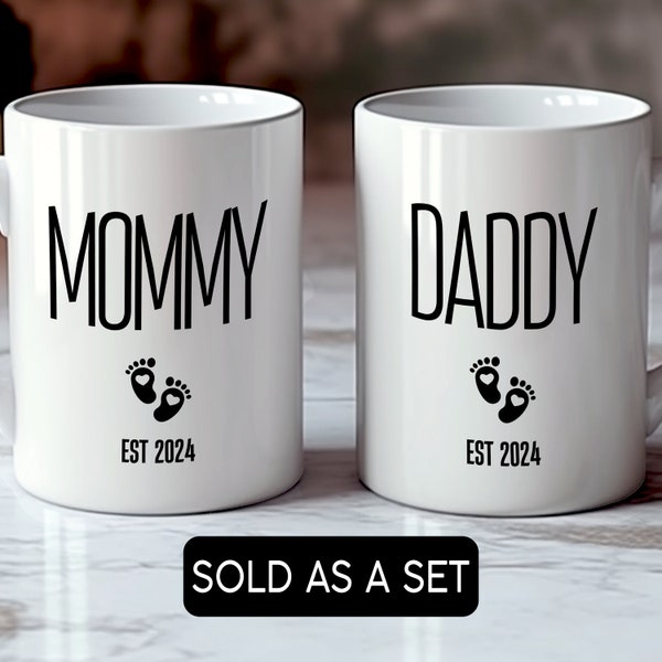 New Mommy and New Dadd Coffee Mug Gift Set, Gift for New Parents, Parent to Be Coffee Mugs, Soon to Be Parents Mug, Pregnancy Announcement
