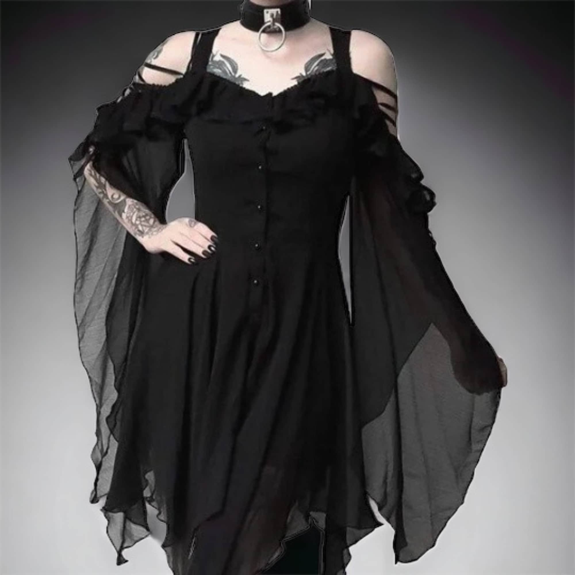 Hooded Goth Dress Gothic Cowl Hood Cyberpunk Women Alternative Clothing  Handkerchief Hem Petite to Plus Size Custom to Order 