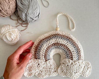 Handmade White Crochet Rainbow Wall Hanging | Colourful Home Decor | Handmade