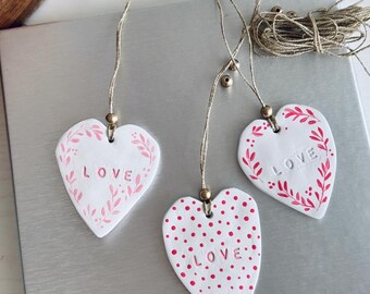 Hand made valentine  hearts ornaments, clay crafts, tags for packaging