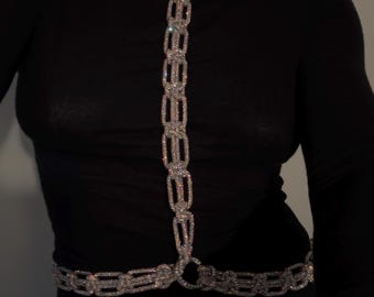 Rhinestone Belt Choker Body Chain – Handmade Sparkling Jewelry, Transformable Party Accessory, Purse strap