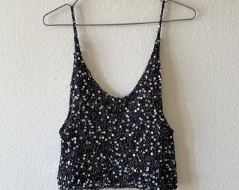 Handmade Sequin festive knitted Top – Cotton Sparkly Top, sparkly beach party top