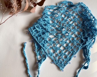 Hand-Crocheted triangle Cotton Headscarf with beads Cozy & Stylish 3 in 1 Boho Summer Accessories
