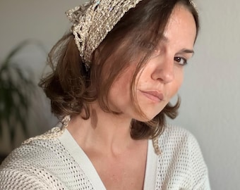 Hand-Crocheted triangle Headscarf Cozy & Stylish 3 in 1 Boho Summer Accessories cotton / sequins
