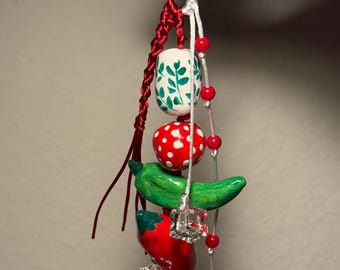 Handmade Air Dry Clay Bag Charm, Heart & Chilli Peppers  Purse Accessory Stocking Stuffers