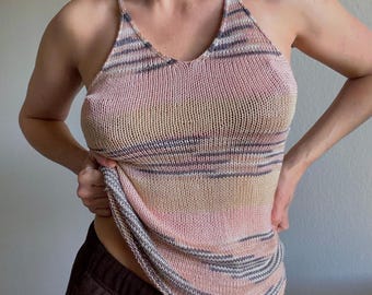 Hand-Knitted bamboo Tank Top: Deep V Neck Summer Top