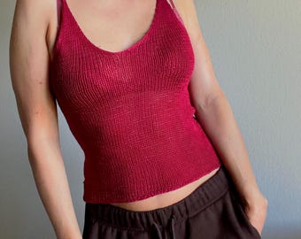 Hand-Knitted Cotton Tank Top: Deep V Neck Summer Top