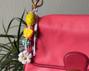 Handmade Air Dry Clay Bag Charm, Heart & Fruit Purse Accessory Stocking Stuffers