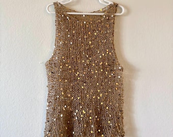 Handmade Sequin festive knitted Top – Cotton Sparkly Mesh Top beach party top