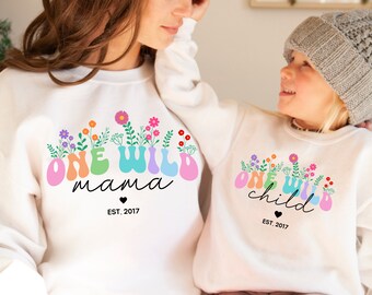 Mommy and Me Matching Wild Flower Sweatshirt, Mother's Day Gift, Mommy and Me Outfits, Wild Mama Flower Sweatshirt, Wild Child Sweatshirt
