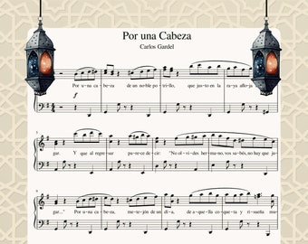 Por una cabeza, Digital Piano Music Sheet, Carlos Gardel Argentine Tango, PDF + MIDI formats