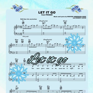 Könnte beinhalten: Notenblatt für das Lied "Let It Go" aus dem Film Frozen. Die Musik ist in F-Dur geschrieben und enthält den Text. Der Titel des Liedes ist in großen, fetten Buchstaben oben auf der Seite geschrieben. Der Text ist unter der Musik geschrieben.