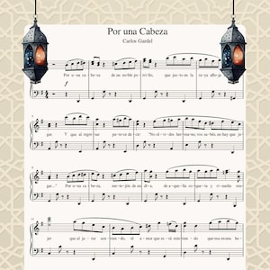 Por una cabeza, Digital Piano Music Sheet, Carlos Gardel Argentine Tango, PDF + MIDI formats