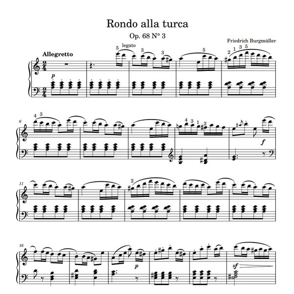 Rondo Alla Turca - Op 68 #3 by Friedrich Burgmüller - For Advanced Piano Players - PDF + MIDI