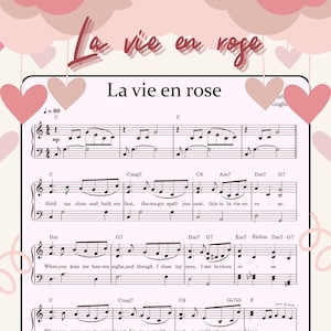 エディット・ピアフの「La Vie en Rose」全レベル対応ピアノ楽譜 印刷可能なPDFとリスニング用MP3形式