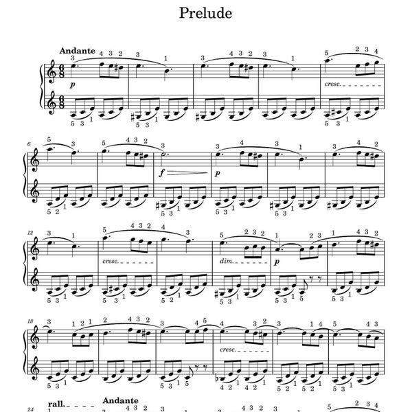 Prélude - Partition piano pour débutants - PDF imprimable + fichier MIDI