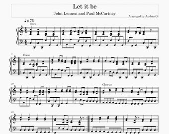 Let it be, Digital Piano Music Sheet for all levels, PDF + MIDI formats