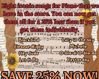Beatles Piano Sheet Music Bundle: 8 Iconic Songs (PDF + MIDI)