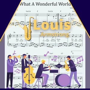 What a Wonderful World Louis Armstrong Easy Piano for All Levels Printable Sheet Music PDF plus MP3 Format for Listening