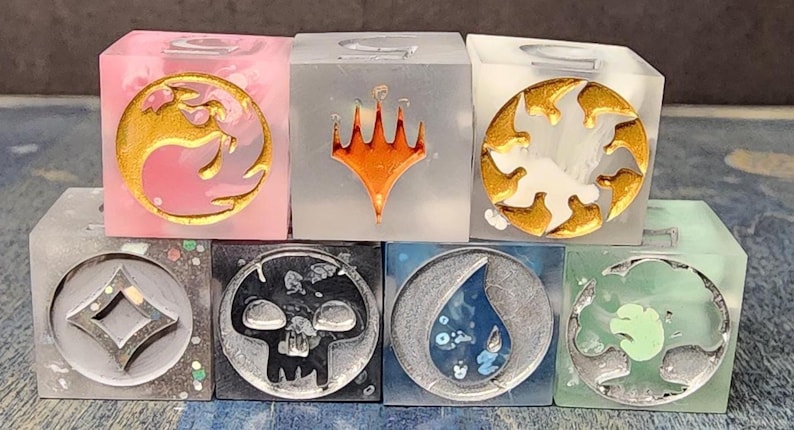 Dados de maná - 7 dados d6 de 16 mm hechos a mano con bordes afilados, compatibles con MtG imagen 6