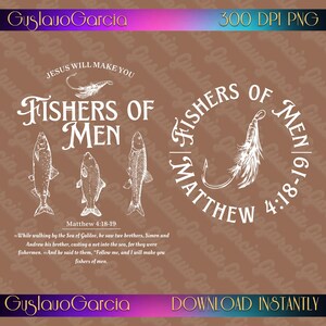 Fishers Of Men PNG, Matthew 418 Bible Verse Sublimation Design, Vintage Christian Fishing Hook Clipart, Religious Scripture Shirt Art DIY