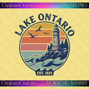 Lake Ontario PNG, Vintage Lighthouse Sublimation Design, Retro Sunset Waves Ocean Shirt DTF Transfer, Great Lakes Clipart Digital File