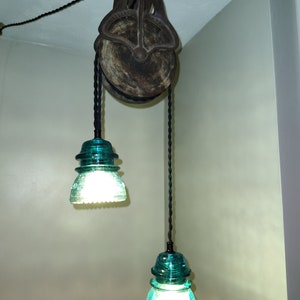 Antique Barn Pulley with Insulator Lights