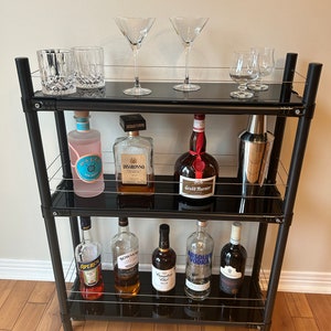 Industrial Style Bar Cart, Wheels Optional, Wine Cart, Compact Design, Modern Decor, Drink Mixing Cart, Holds liquor bottles, glasses, etc