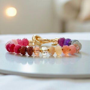 Rainbow Multi Gemstone Bracelet with Colorful Rondelle Beads, Chunky Bracelet Stack, Boho Chic Jewelry