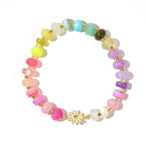Colorful Mixed Gemstone Beaded Bracelet, Rainbow Opal Rondelle Beads, Meaningful Jewelry: The Neon Sunflower Bracelet
