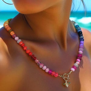 Knotted Rainbow Gemstone Necklace: 14k Gold Vermeil Beaded Statement Jewelry, Boho Gift, Stocking Stuffer image 2