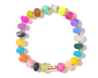 Colorful Mixed Gemstone Beaded Bracelet, Rainbow Opal Rondelle Beads, Meaningful Jewelry: The Tropics Bracelet
