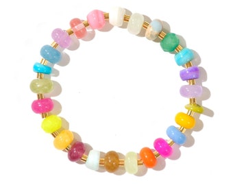 Colorful Mixed Gemstone Beaded Bracelet, Rainbow Opal Rondelle Beads, Meaningful Jewelry: The Juicy Fruit Bracelet