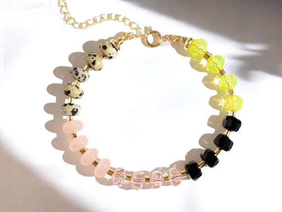 Handcrafted Gemstone Bracelet: Czech Crystal Beads, Gold Clasp
